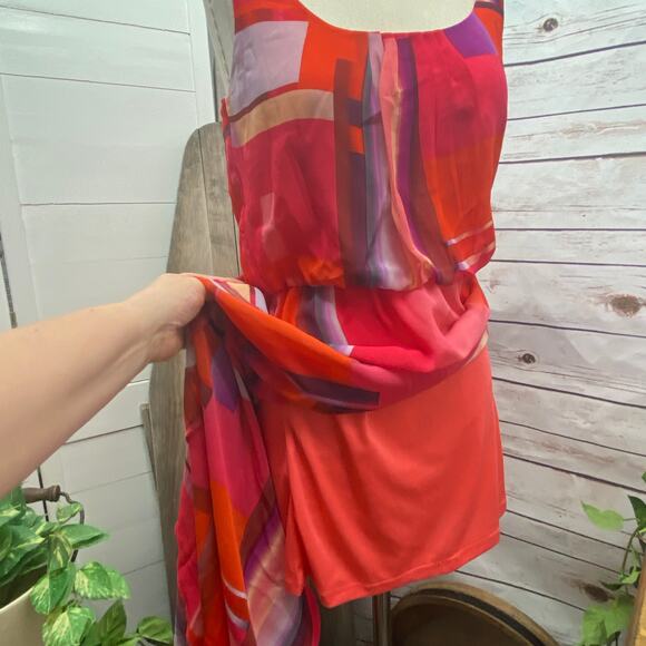 SNAP Hi-Low Colorblock Sleeveless Summer Dress Elastic Gathered Waist Size M - Picture 6 of 10